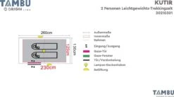 Tambu Kutir Leichtgewichts-Trekkingzelt, 2 Personen, 260x130x100cm, Grau/blau -Campingausrüstung 103158 0 5