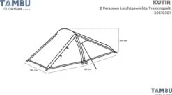 Tambu Kutir Leichtgewichts-Trekkingzelt, 2 Personen, 260x130x100cm, Grau/blau -Campingausrüstung 103158 0 6