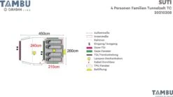 Tambu Suti Familien Tunnelzelt TC, 4 Personen, 450x260x195cm, Grau/blau -Campingausrüstung 103169 0 7