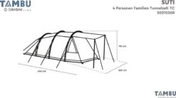 Tambu Suti Familien Tunnelzelt TC, 4 Personen, 450x260x195cm, Grau/blau -Campingausrüstung 103169 0 8