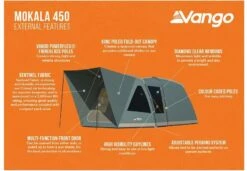 Vango Mokala 450 Kuppelzelt, 4-Personen, 540x300cm, Grau -Campingausrüstung 116883 0 3