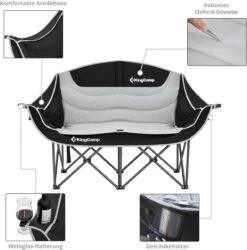 KingCamp Duo Deluxe Faltstuhl, Schwarz/hellgrau -Campingausrüstung 120324 0 4