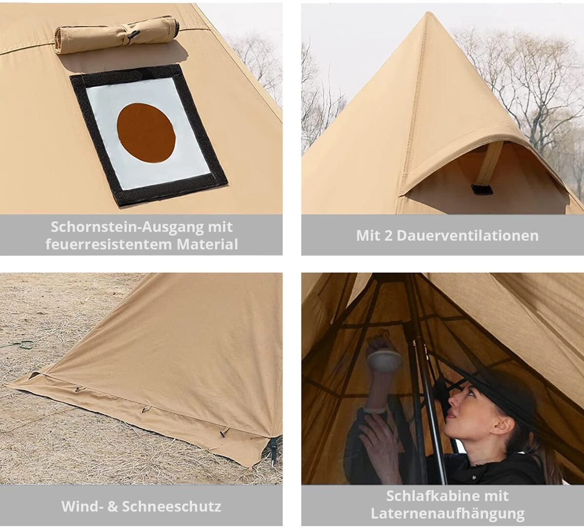 KingCamp Torino II Firstzelt, 1-2 Personen, Beige 6 KingCamp Torino II Firstzelt, 1-2 Personen, Beige – Bild 4