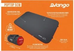 Vango PopTop Selbstaufblasende Schlafmatratze, 180x100x5cm -Campingausrüstung 122283 0 8
