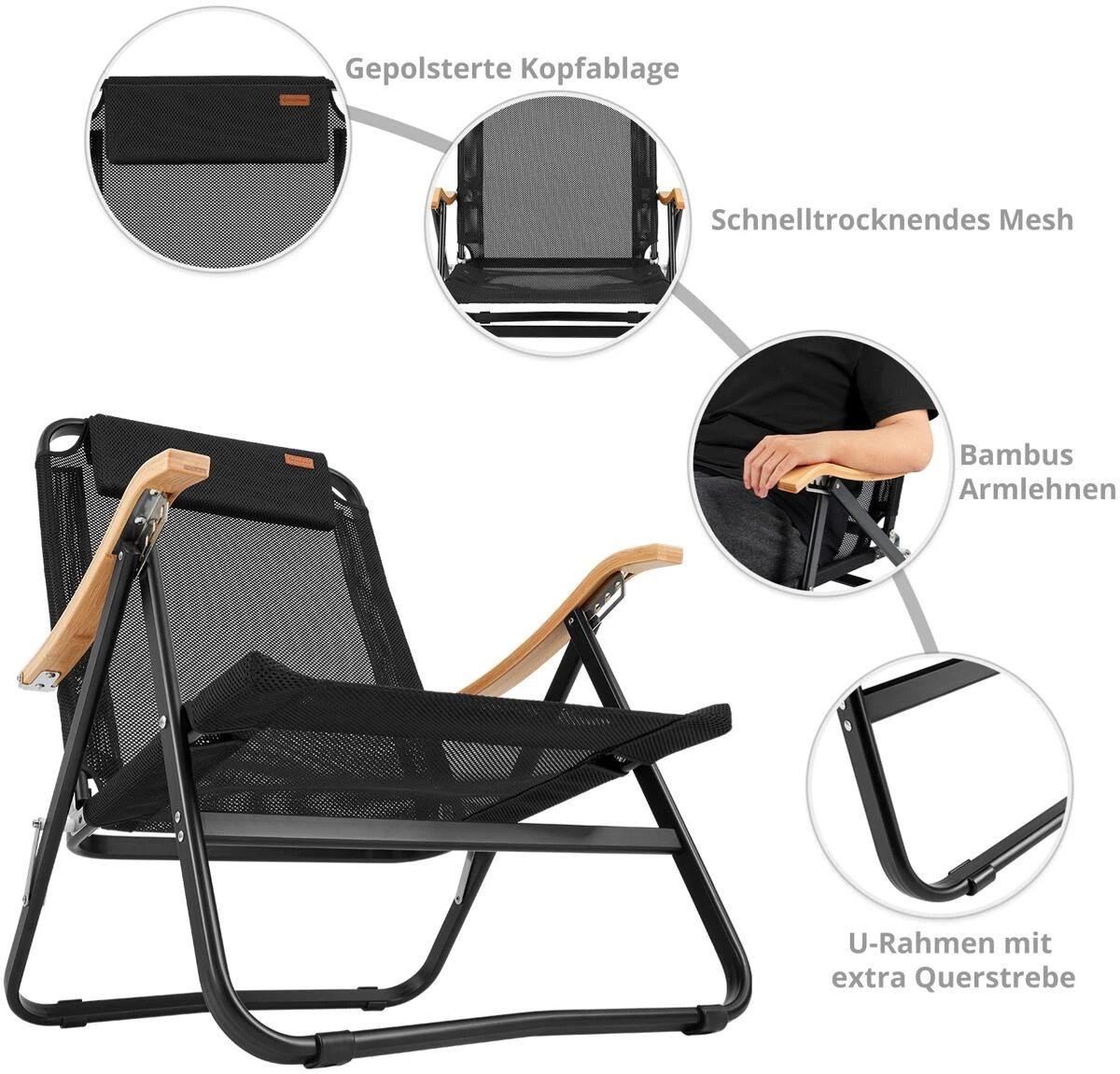 KingCamp Hayden Klappstuhl, Schwarz 8 KingCamp Hayden Klappstuhl, Schwarz – Bild 6