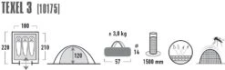 High Peak Texel Kuppelzelt, 3-Personen, 220x180cm, Blau/grau -Campingausrüstung 57938 2