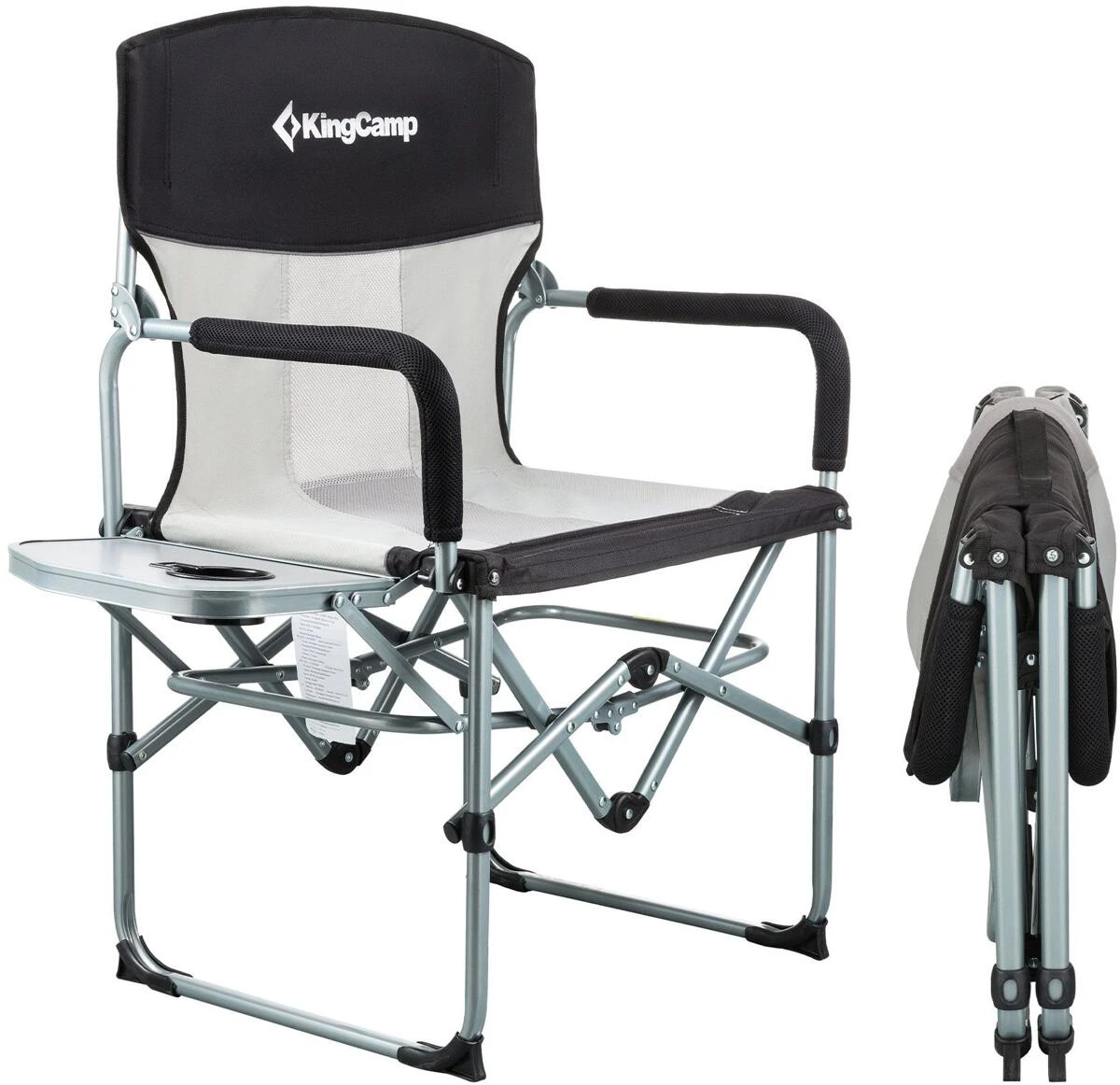 KingCamp Faltbarer Regiestuhl Mit Seitentisch Schwarz/grau 4 KingCamp Faltbarer Regiestuhl Mit Seitentisch Schwarz/grau – Bild 2