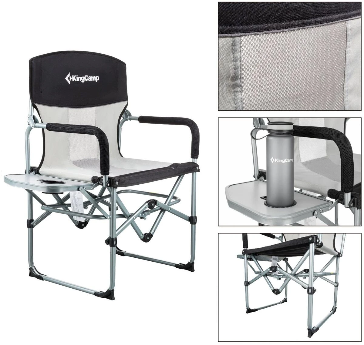 KingCamp Faltbarer Regiestuhl Mit Seitentisch Schwarz/grau 7 KingCamp Faltbarer Regiestuhl Mit Seitentisch Schwarz/grau – Bild 5