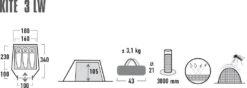 High Peak Kite 3 LW Tunnelzelt, 3-Personen, 340x180cm, Pesto/rot -Campingausrüstung 81535 3