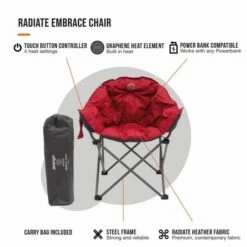 Vango Radiate Embrace Chair Faltstuhl Mit Heizelement, 75x54x88cm, Rot -Campingausrüstung 84328 8