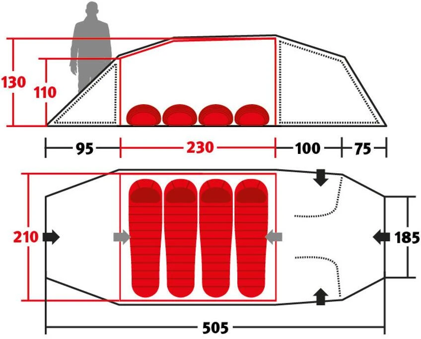 Wechsel Endeavour Tunnelzelt, 4-Personen, 505x210cm, Grün 14 Wechsel Endeavour Tunnelzelt, 4-Personen, 505x210cm, Grün – Bild 12