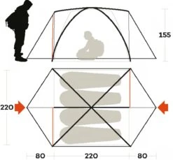 Ferrino LHOTSE Kuppelzelt, 4-Personen, 380x220cm, Orange -Campingausrüstung 94519 0 3