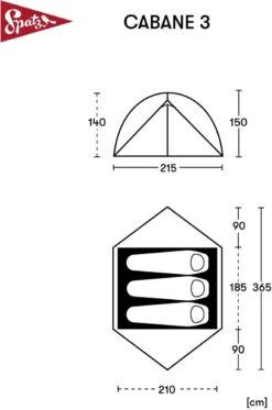 Spatz Cabane Kuppelzelt, 3-Personen, 365x210cm, Braun -Campingausrüstung 95255 0 5