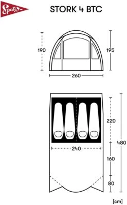 Spatz Stork 4 BTC Tunnelzelt, 4-Personen, 480x260cm, Braun -Campingausrüstung 95258 0 5