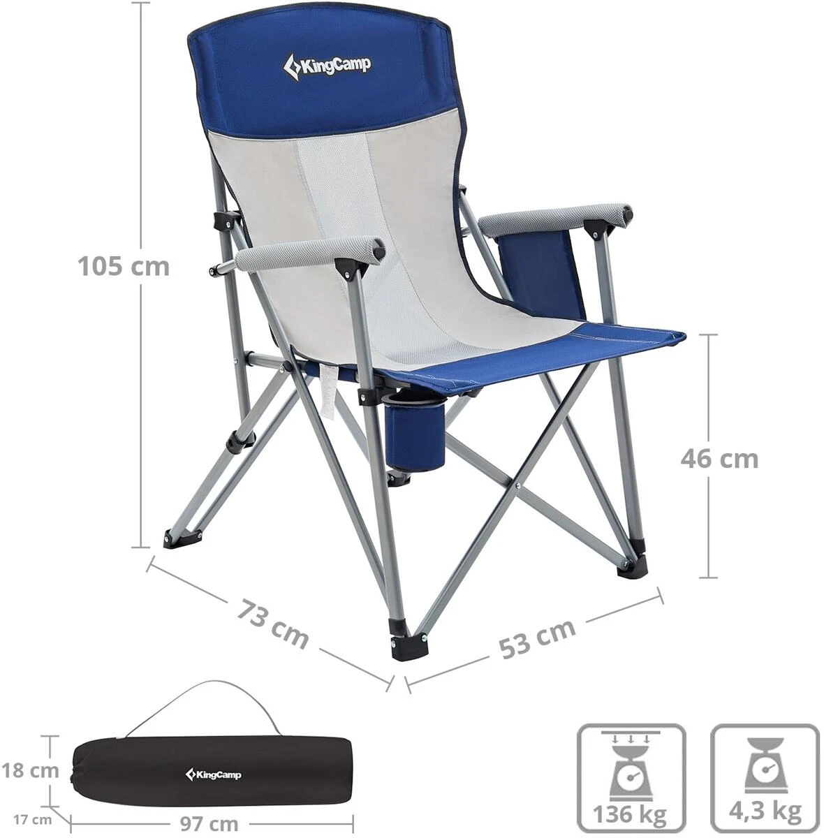 KingCamp Faltstuhl, Blau, 73x59x95cm 4 KingCamp Faltstuhl, Blau, 73x59x95cm – Bild 2